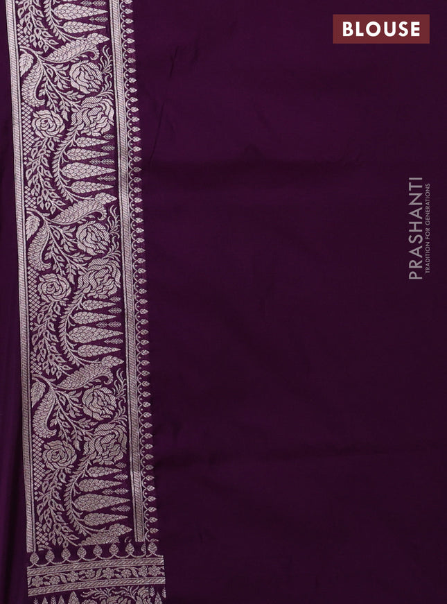 Banarasi semi katan saree deep purple with allover zari weaves and woven border
