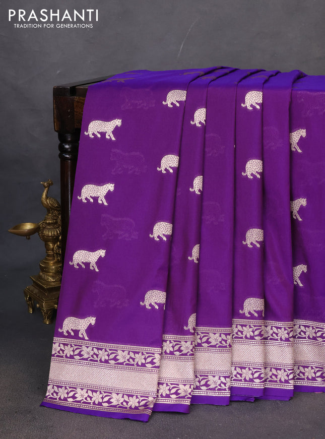 Banarasi semi katan saree violet with zari woven buttas and zari woven border