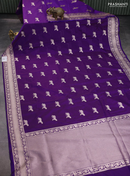 Banarasi semi katan saree violet with zari woven buttas and zari woven border