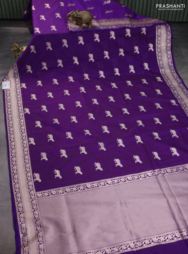 Banarasi semi katan saree violet with zari woven buttas and zari woven border