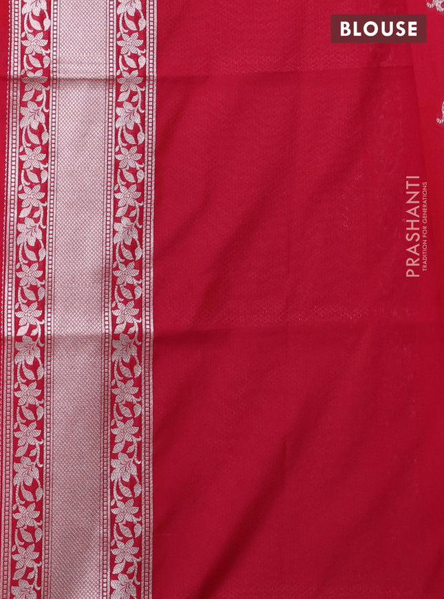 Banarasi semi katan saree red with zari woven buttas and zari woven border