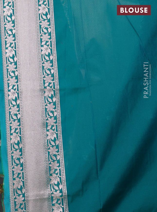 Banarasi semi katan saree teal green with zari woven buttas and zari woven border