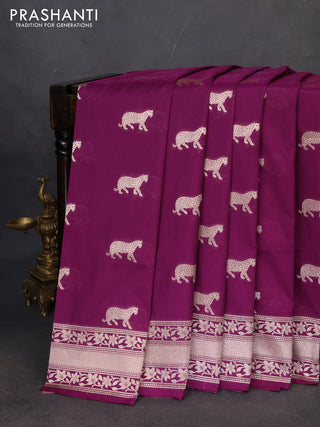 Banarasi semi katan saree deep purple with zari woven buttas and zari woven border