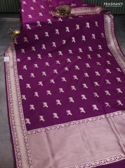 Banarasi semi katan saree deep purple with zari woven buttas and zari woven border