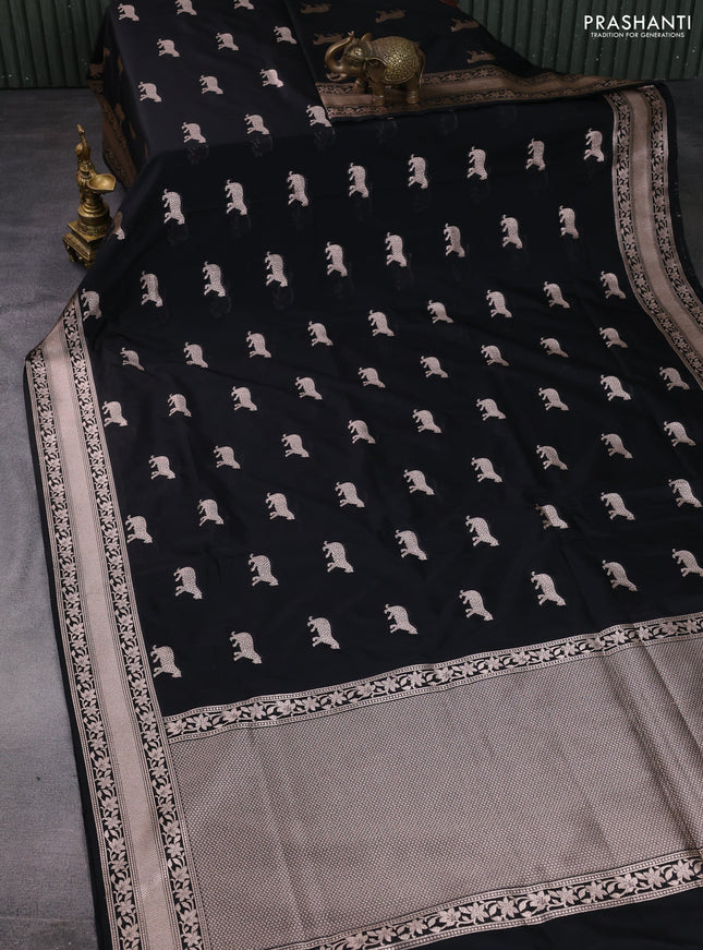 Banarasi semi katan saree black with zari woven buttas and zari woven border