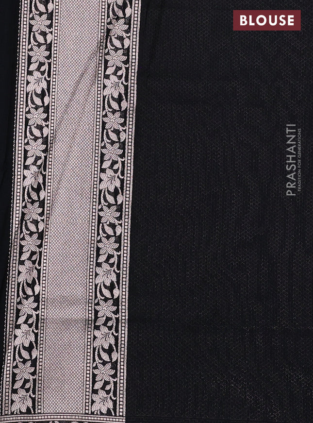 Banarasi semi katan saree black with zari woven buttas and zari woven border