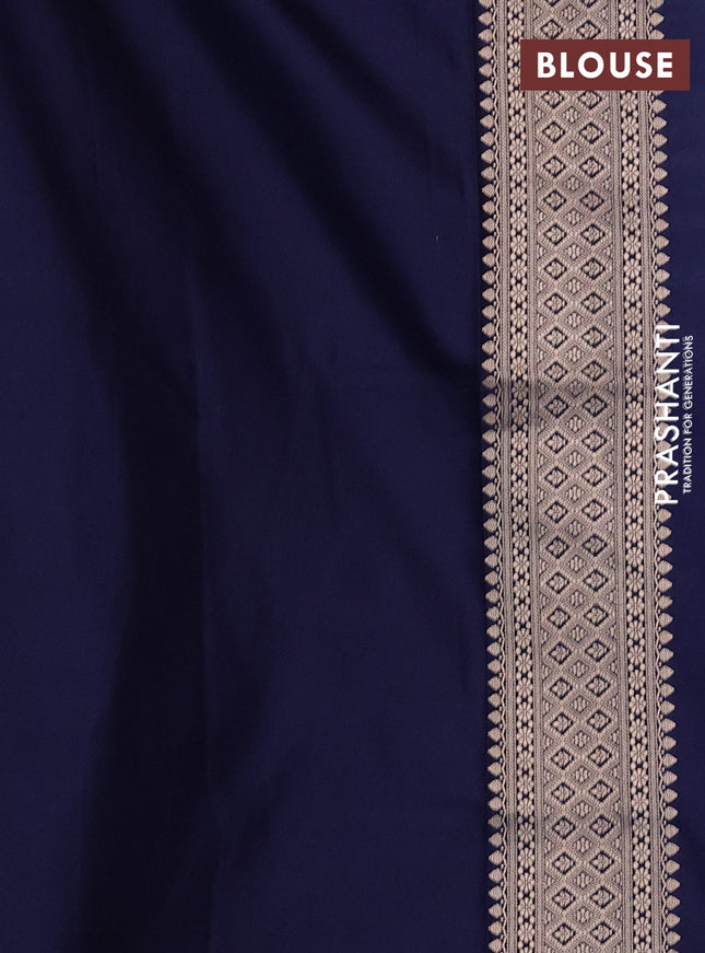 Banarasi semi katan saree navy blue with allover zari woven vanasingaram weaves and zari woven border