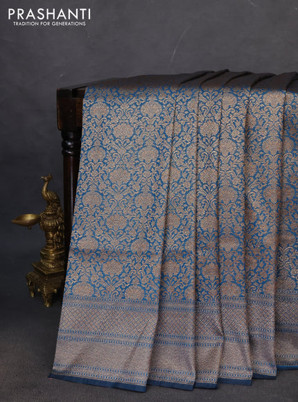 Banarasi semi katan saree peacock blue with allover thread & zari woven brocade pattern and woven border