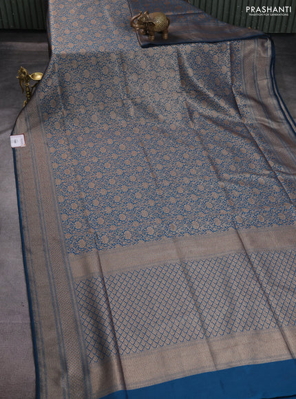 Banarasi semi katan saree peacock blue with allover thread & zari woven brocade pattern and woven border