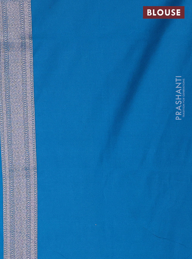 Banarasi semi katan saree cs blue with allover thread & zari woven brocade pattern and woven border