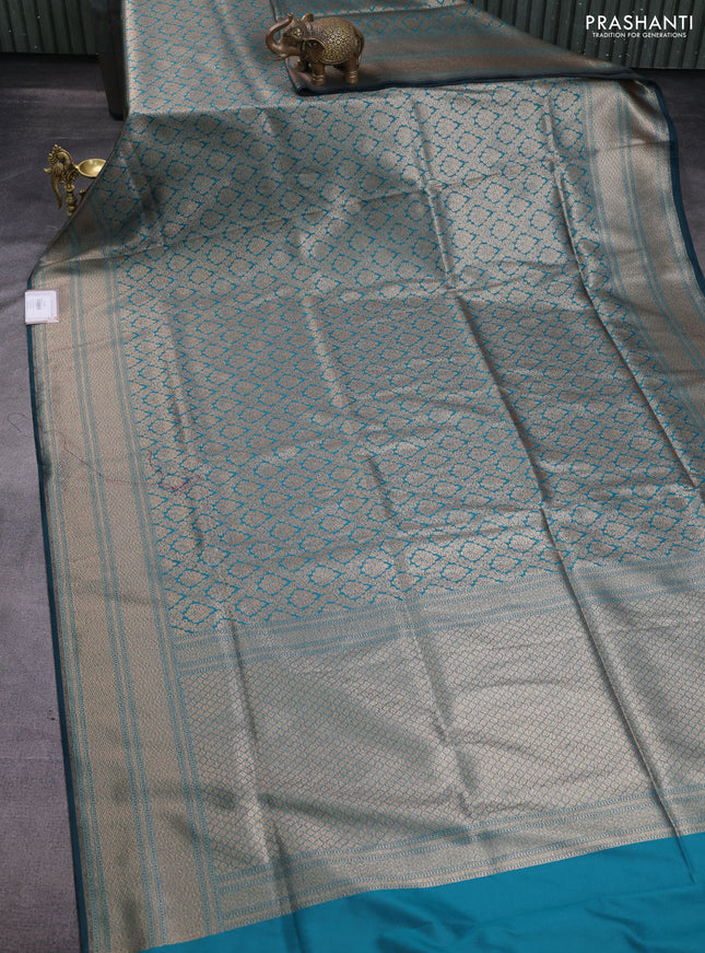 Banarasi semi katan saree teal green with allover thread & zari woven brocade pattern and woven border