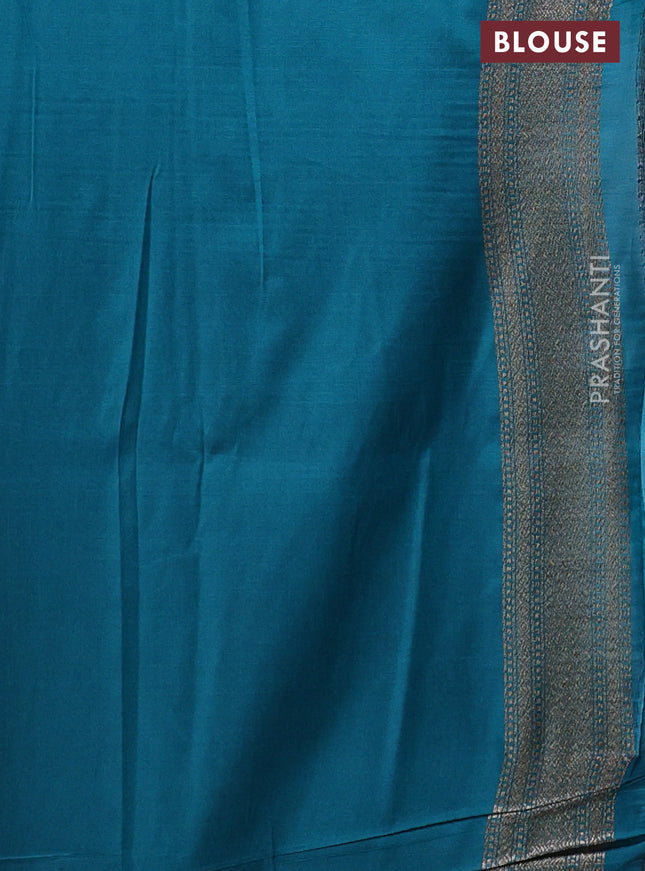Banarasi semi katan saree teal green with allover thread & zari woven brocade pattern and woven border