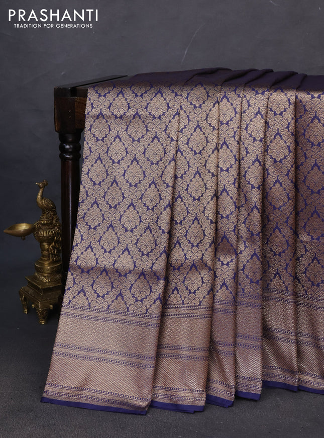 Banarasi semi katan saree navy blue with allover thread & zari woven brocade pattern and woven border