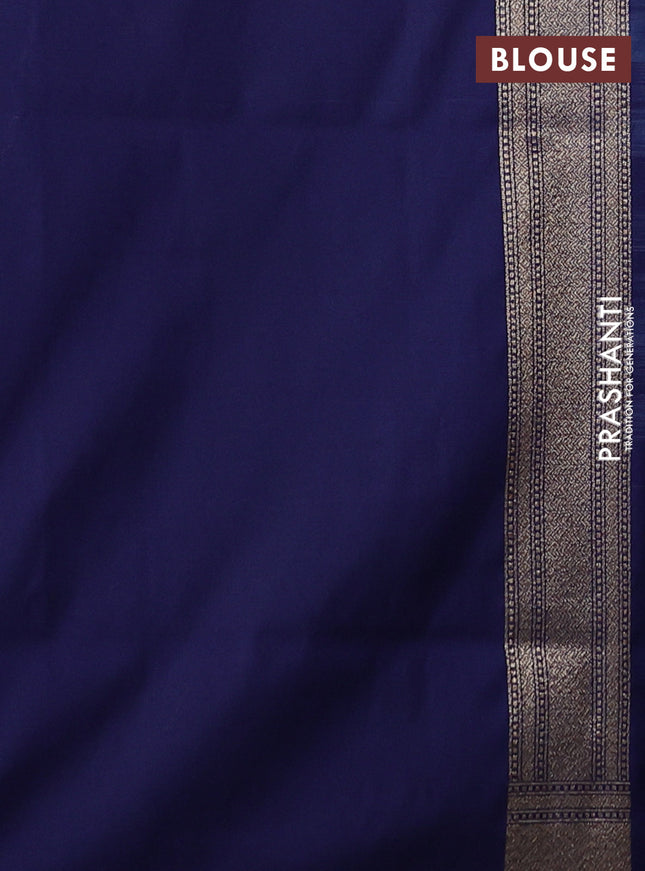 Banarasi semi katan saree navy blue with allover thread & zari woven brocade pattern and woven border