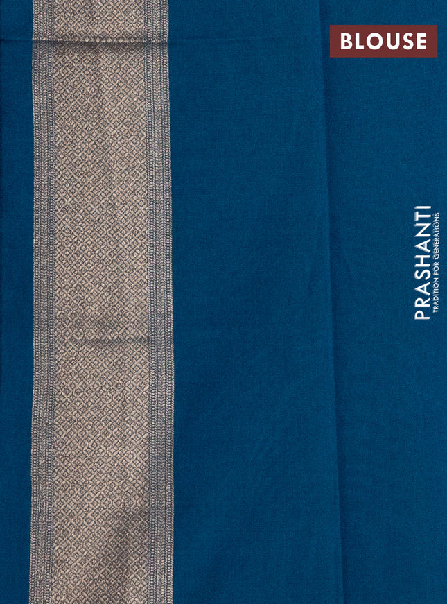 Banarasi semi katan saree peacock blue and purple with allover zari woven brocade weaves and woven border