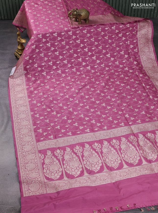 Banarasi semi katan saree mauve pink with allover zari weaves and zari woven border