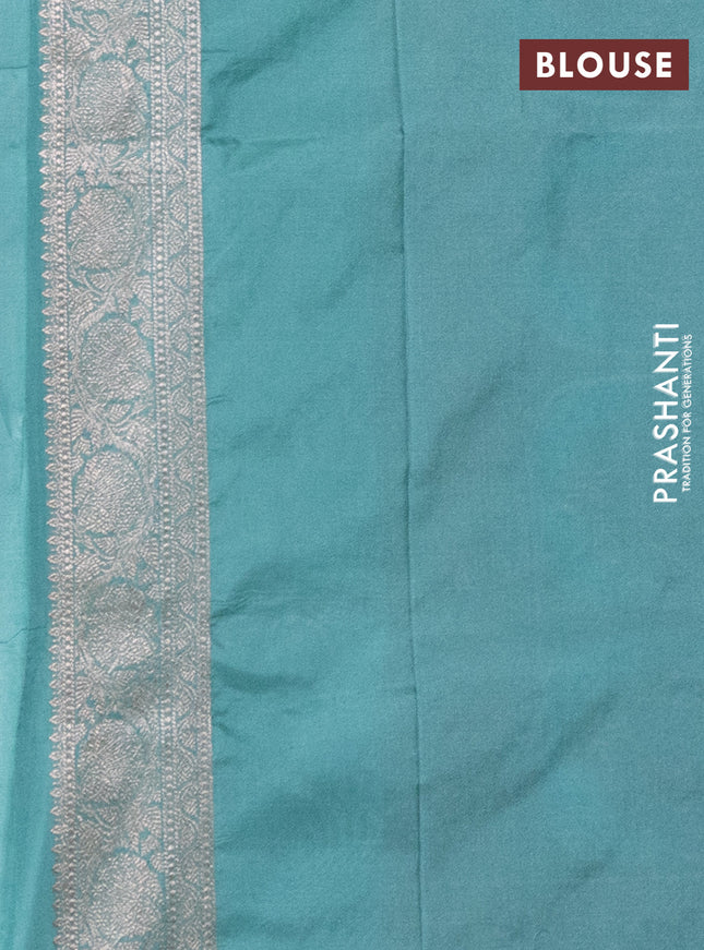 Banarasi semi katan saree teal blue with allover zari weaves and zari woven border