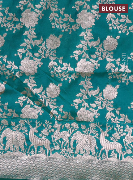 Banarasi semi katan saree teal green with zari woven buttas and zari woven border