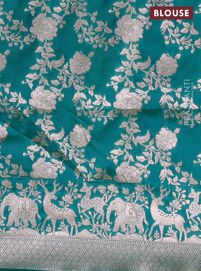 Banarasi semi katan saree teal green with zari woven buttas and zari woven border