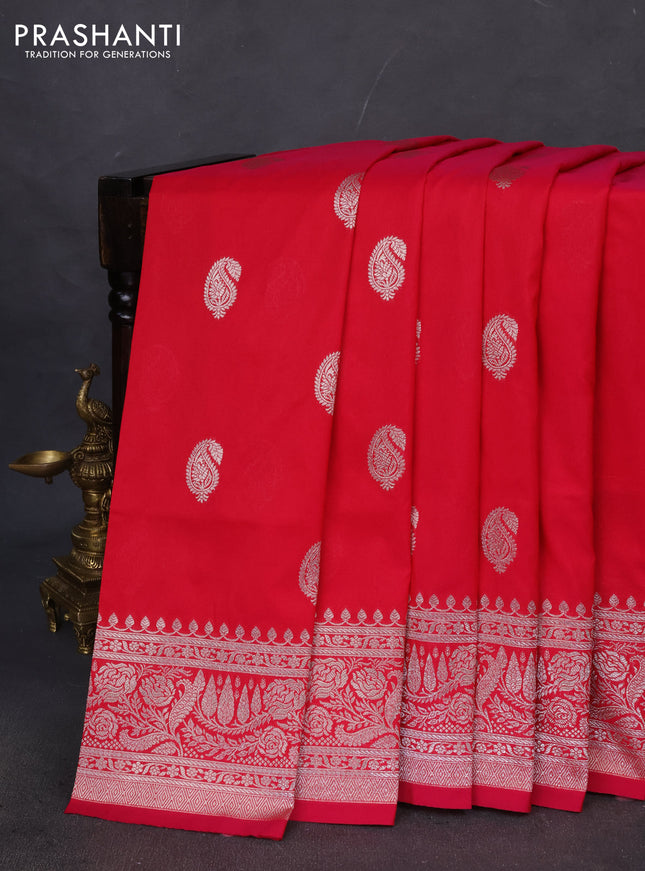 Banarasi semi katan saree pink with paisley zari woven buttas and zari woven border