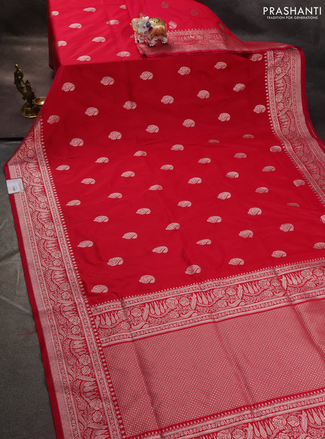 Banarasi semi katan saree pink with paisley zari woven buttas and zari woven border