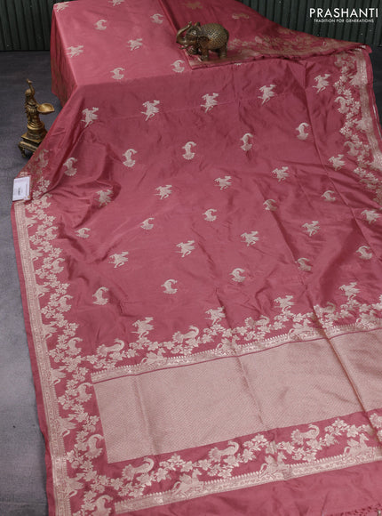 Banarasi semi katan saree peach shade with zari woven buttas and zari woven border