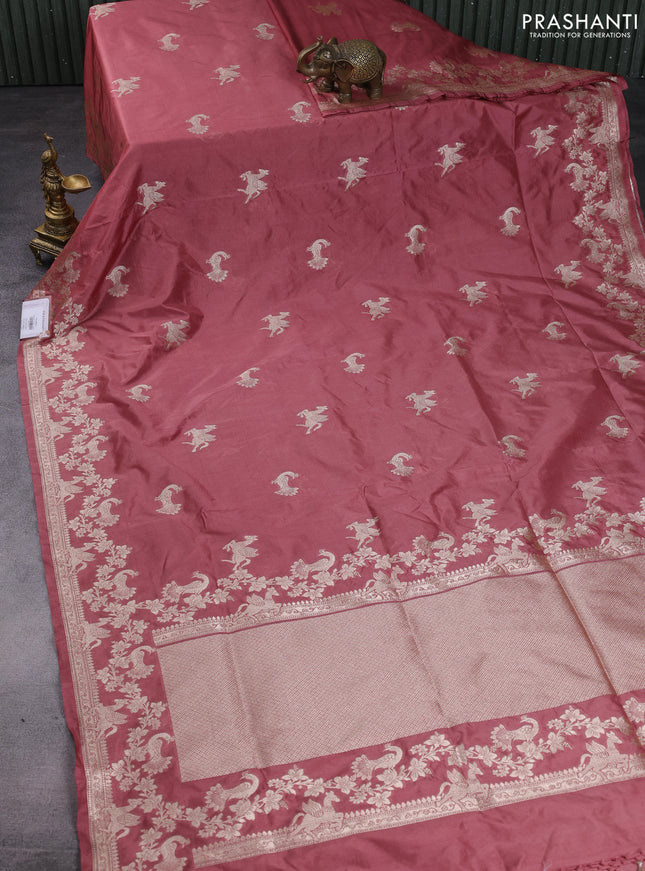 Banarasi semi katan saree peach shade with zari woven buttas and zari woven border