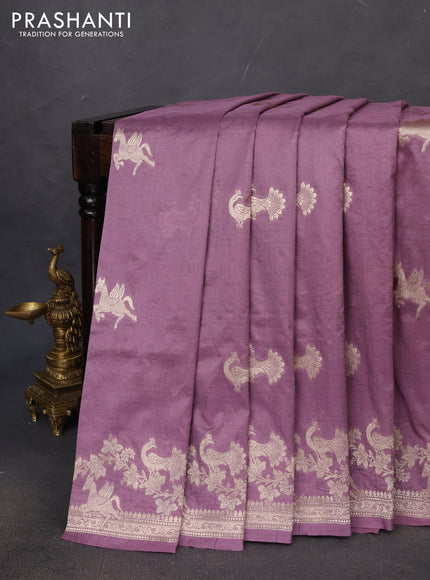 Banarasi semi katan saree lavender shade with zari woven buttas and zari woven border