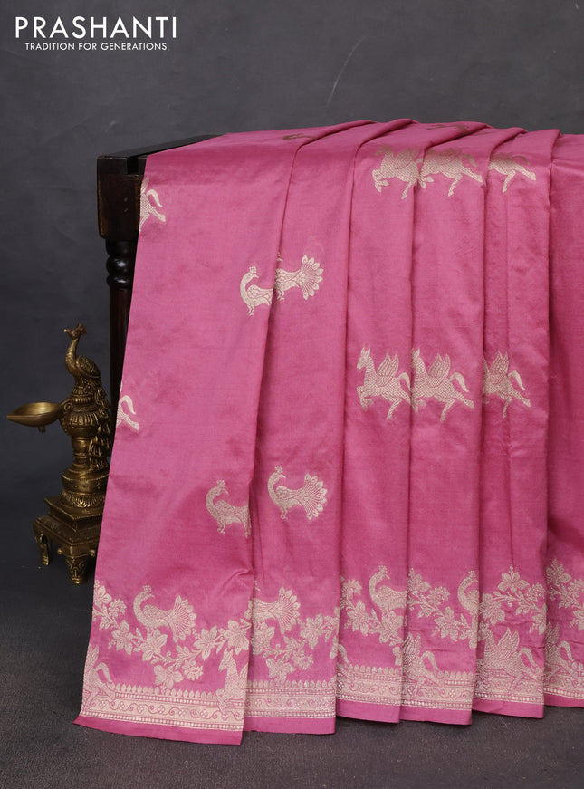 Banarasi semi katan saree mauve pink with zari woven buttas and zari woven border