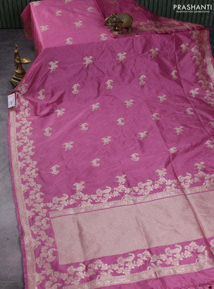 Banarasi semi katan saree mauve pink with zari woven buttas and zari woven border