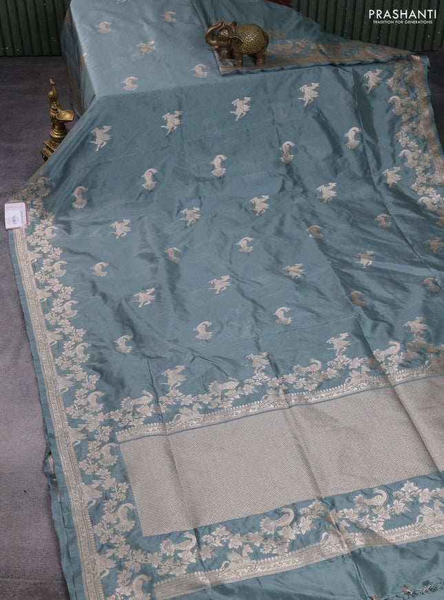 Banarasi semi katan saree pastel blue with zari woven buttas and zari woven border