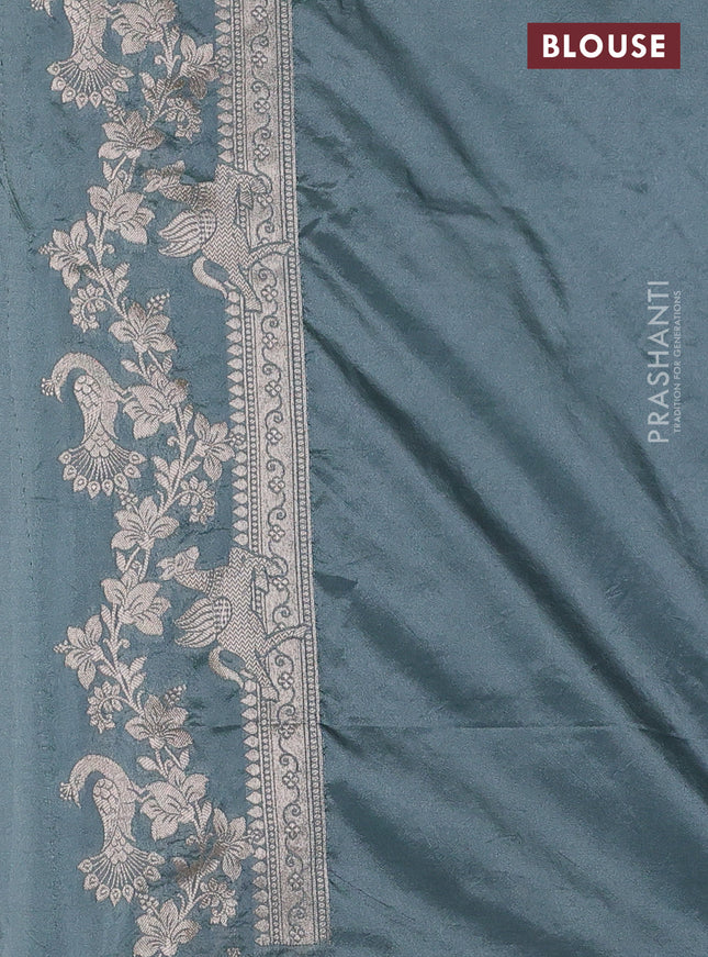 Banarasi semi katan saree pastel blue with zari woven buttas and zari woven border