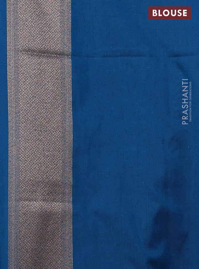 Banarasi semi katan saree peacock blue and purple with allover thread & zari woven brocade pattern and woven border