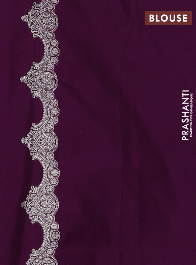 Banarasi semi katan saree purple with silver & gold zari weaves and zari woven border