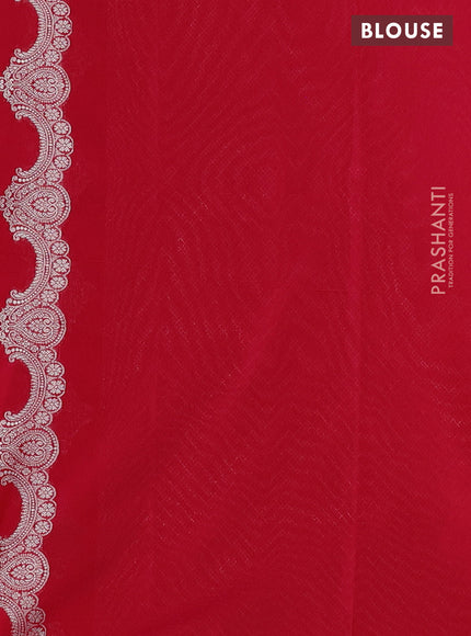 Banarasi semi katan saree reddish pink with silver & gold zari weaves and zari woven border