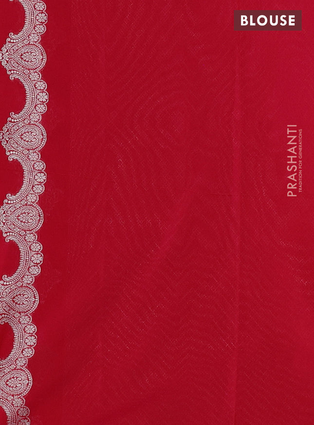 Banarasi semi katan saree reddish pink with silver & gold zari weaves and zari woven border
