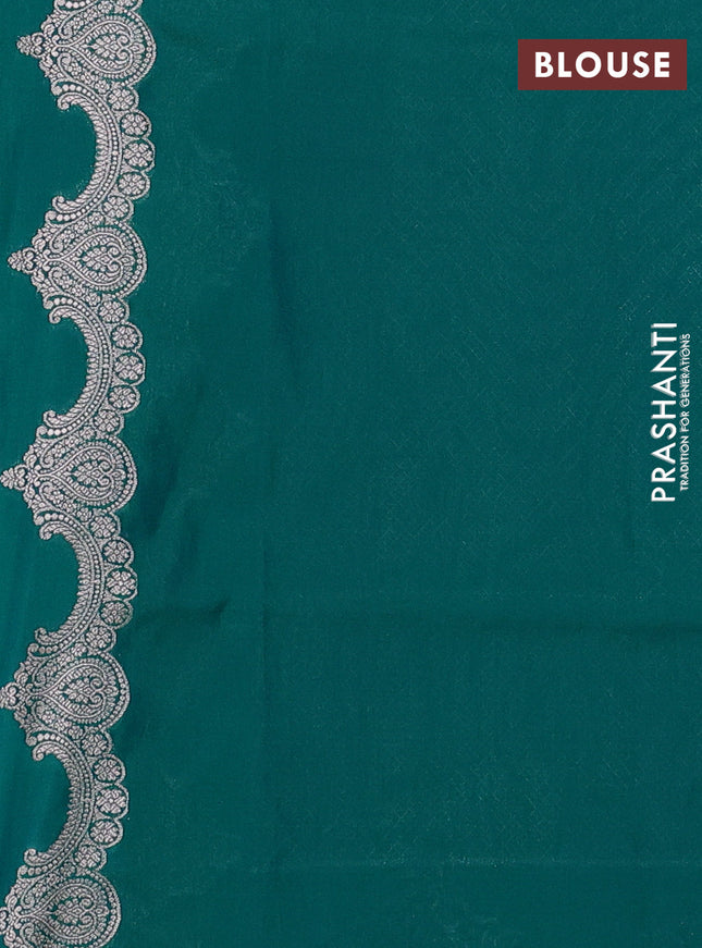 Banarasi semi katan saree teal green with silver & gold zari weaves and zari woven border