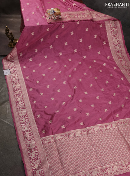 Banarasi semi katan saree pastel pink with lion zari woven buttas and rich zari woven butta border