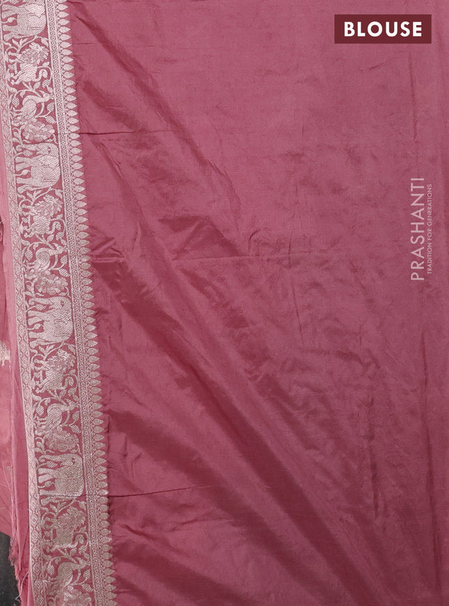 Banarasi semi katan saree pastel peach with lion zari woven buttas and rich zari woven butta border