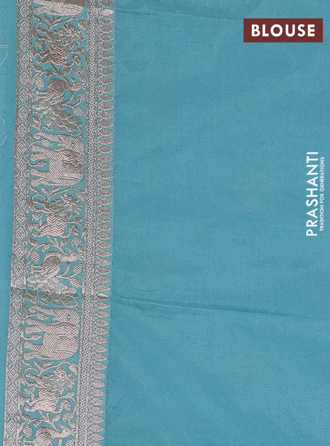 Banarasi semi katan saree teal blue with lion zari woven buttas and rich zari woven butta border