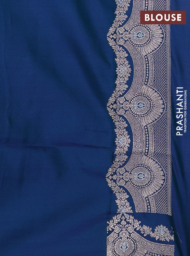 Banarasi semi katan saree dual shade of peacock blue with silver & gold zari woven buttas and rich zari woven border