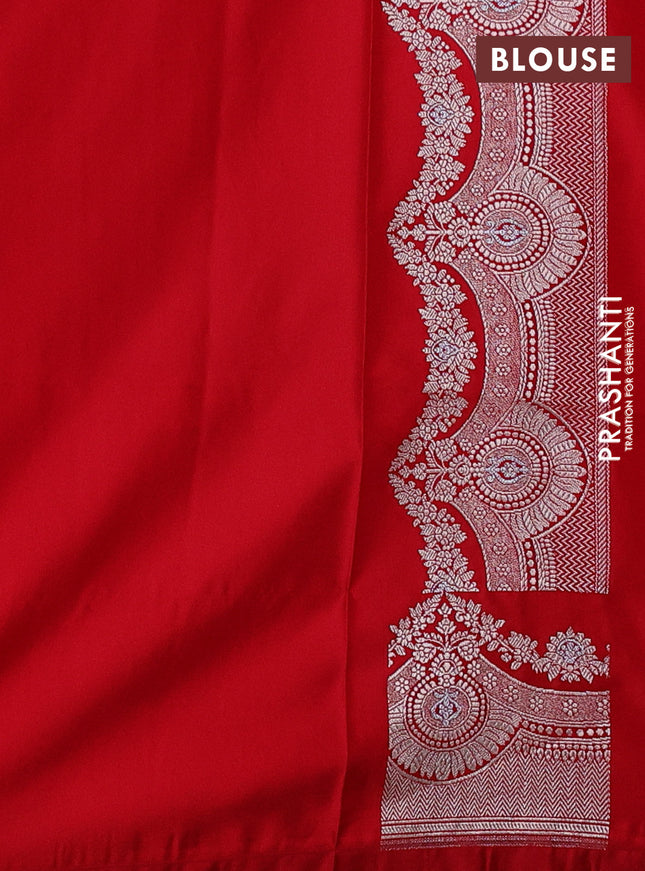 Banarasi semi katan saree red with silver & gold zari woven buttas and rich zari woven border