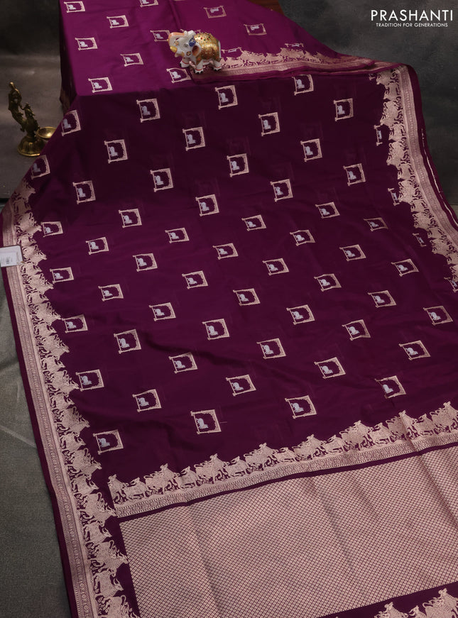 Banarasi semi katan saree deep purple with zari woven buttas and zari woven border