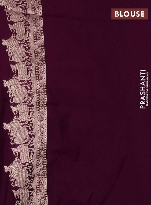 Banarasi semi katan saree deep purple with zari woven buttas and zari woven border