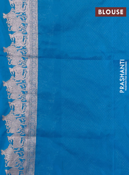Banarasi semi katan saree dual shade of teal blue with zari woven buttas and zari woven border