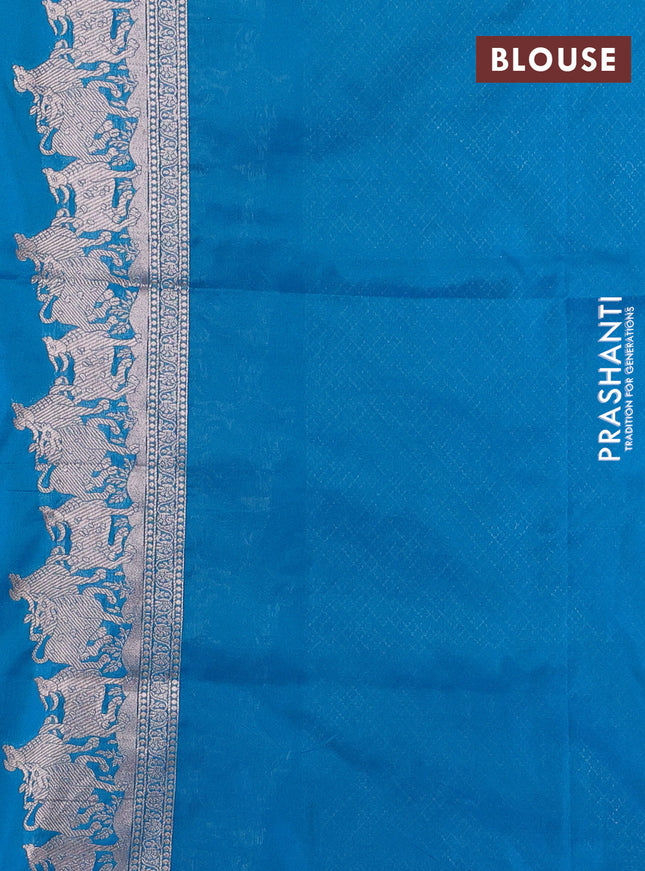 Banarasi semi katan saree dual shade of teal blue with zari woven buttas and zari woven border
