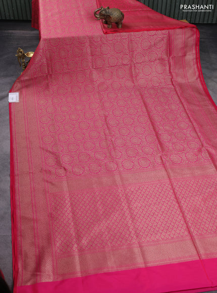 Banarasi semi katan saree pink with allover thread & zari woven brocade pattern and woven border
