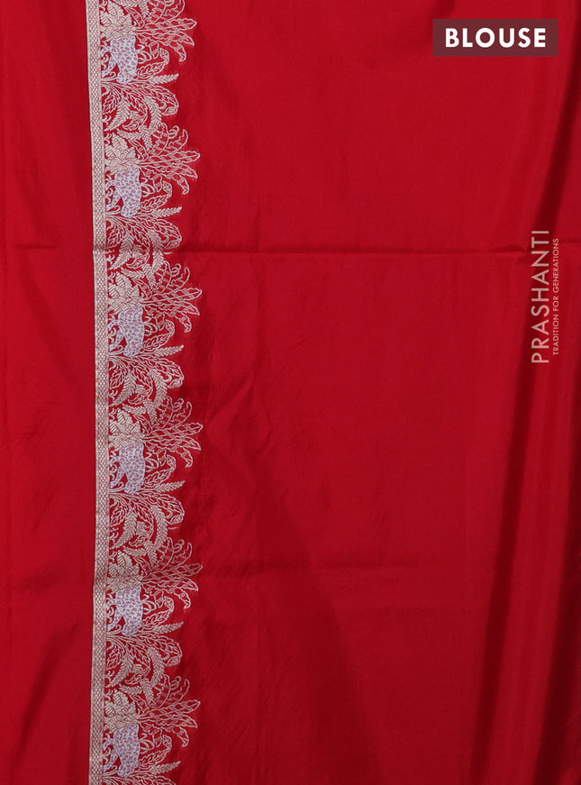 Banarasi semi katan saree red with allover zari weaves and zari woven border