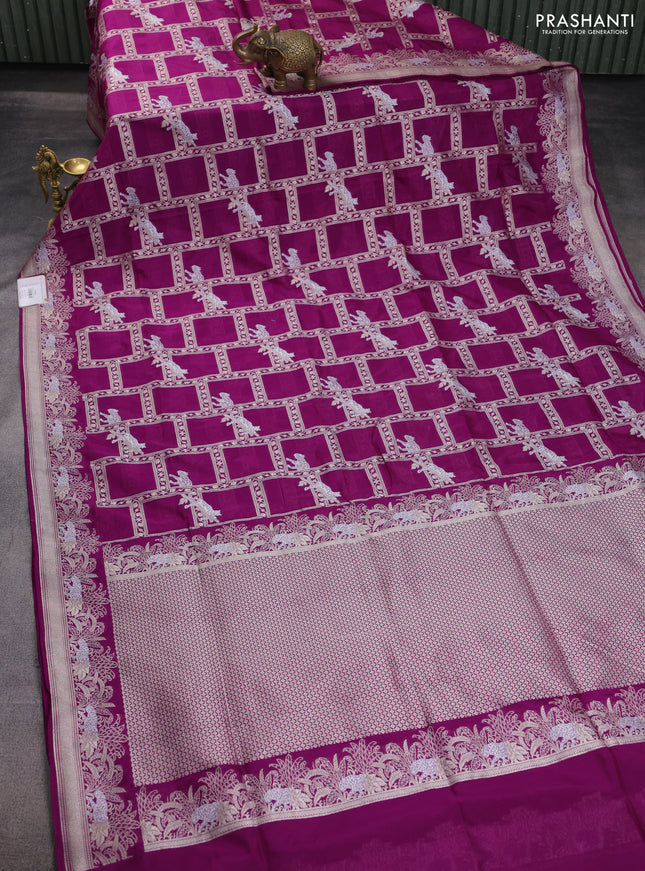 Banarasi semi katan saree purple with allover zari weaves and zari woven border