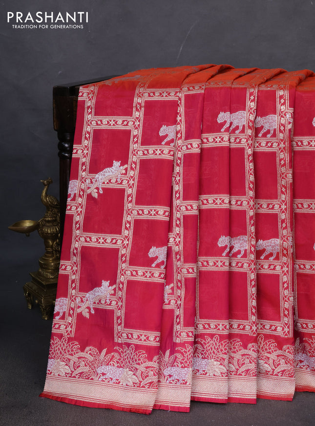 Banarasi semi katan saree dual shade of pink with allover zari weaves and zari woven border